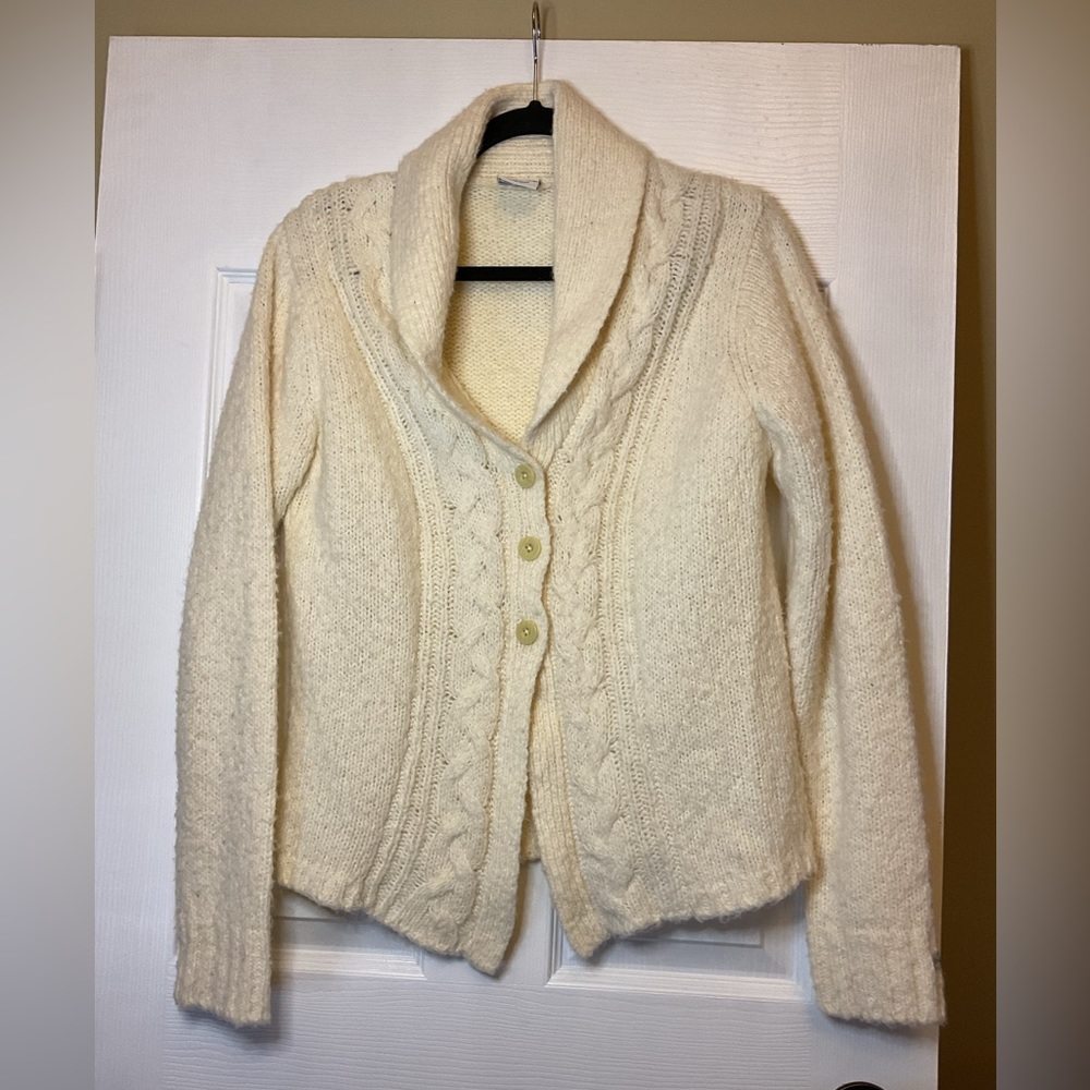 Women’s COLUMBIA SHAWL NECK 3 BUTTON CARDIGAN SWEATER CABLE
KNIT WOOL M